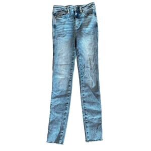 We The Free Light Wash Mid Rise Skinny Ankle Jeans Raw Frayed Hem, Size 26